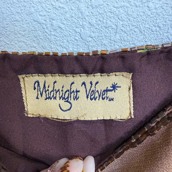 Vintage Midnight Velvet Beaded Floral Satin Camisole Top Brown Y2K Fairycore S - Picture 6 of 10